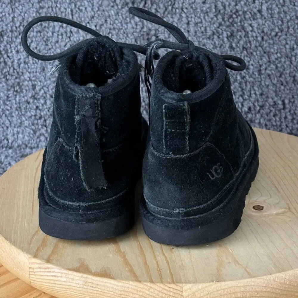 Ugg Neumel Chukka Boots Kids 6 Black Suede Wool Lined Shoe Lace Up Ankle High